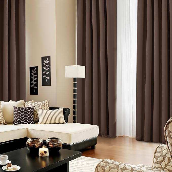 Deconovo Blackout Curtains, Thermal Insulated, W42 x L54 2 Panels, Back Tab, Machine Washable, Room-Darkening Drapes for Bedroom/Living Room Brown
