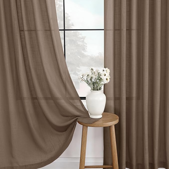 Chocolate Brown Linen Curtain 108 inch Length 2 Panels Back Tab Light Filtering Living Room Curtain Drapes Home Office Modern Minimalist Decor Farmhouse Boho Neutral Semi Sheer Curtain 108 inch Long