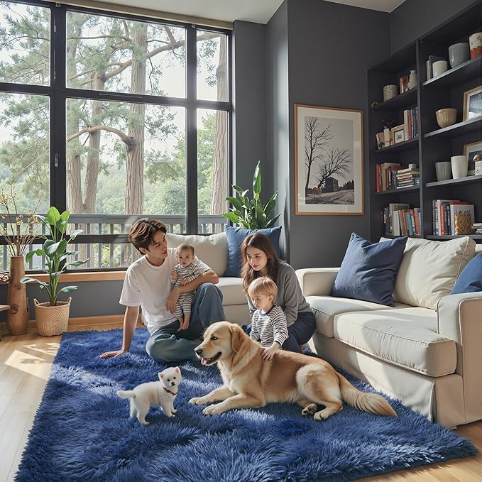 Area Rugs 9x12 Living Room, Shaggy Carpet Soft Plush Furry Bedside Rug Large Area Rugs for Bedroom Kids Girls Boys Home Decor Anti Slip(9 x 12, Royal Blue)