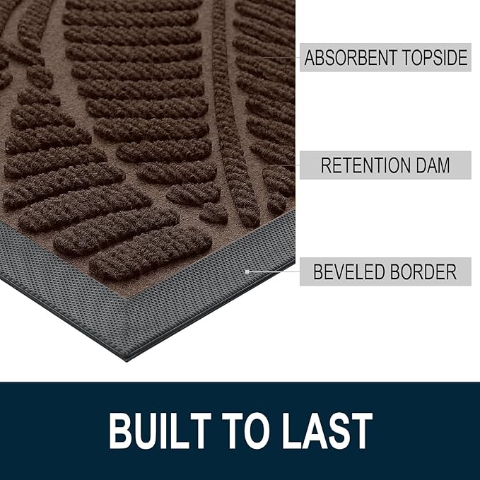 Colorxy Waterproof Doormat, Sturdy Natural Rubber Front Door Mats, Non Slip Low Profile Indoor Outdoor Entrance Mat, Stain Resistant Easy Clean Floor Mat for Patio or Entryway, 36''x24'', Dark Brown