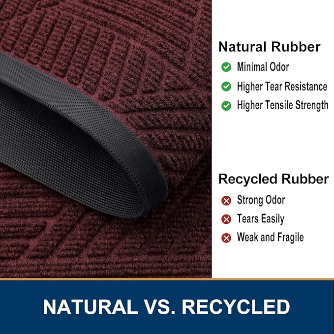 Smiry Front Door Mat Outside Entrance, Heavy Duty Sturdy Natural Rubber Doormat, Trap Dirt and Moisture, Easy Clean Low Profile Welcome Floor Mats for Indoor Outdoor Entry, 35X23 Inch, Dark Red