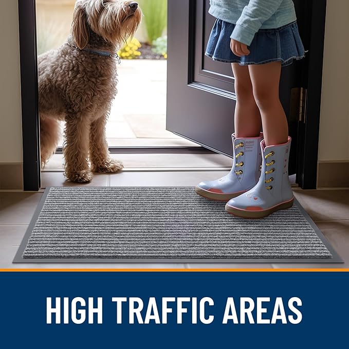 OLANLY Front Door Mat Indoor Outdoor Entrance, 2-Pack 71 x 23 Inch, Waterproof Heavy Duty Doormat, Fade Resistant, Low Profile, Easy Clean Patio Porch Welcome Floor Mats for Entry, Light Gray