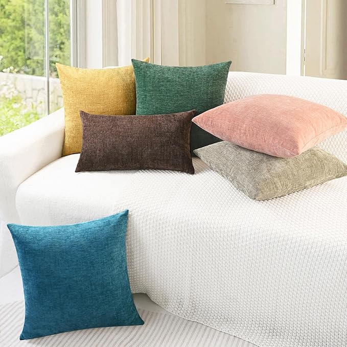 CaliTime Christmas Throw Pillow Covers Decorative 24 X 24 Inches Pack of 2 Cozy Chenille Cushion Cases for Couch Sofa Bed Living Room Home Dark Green