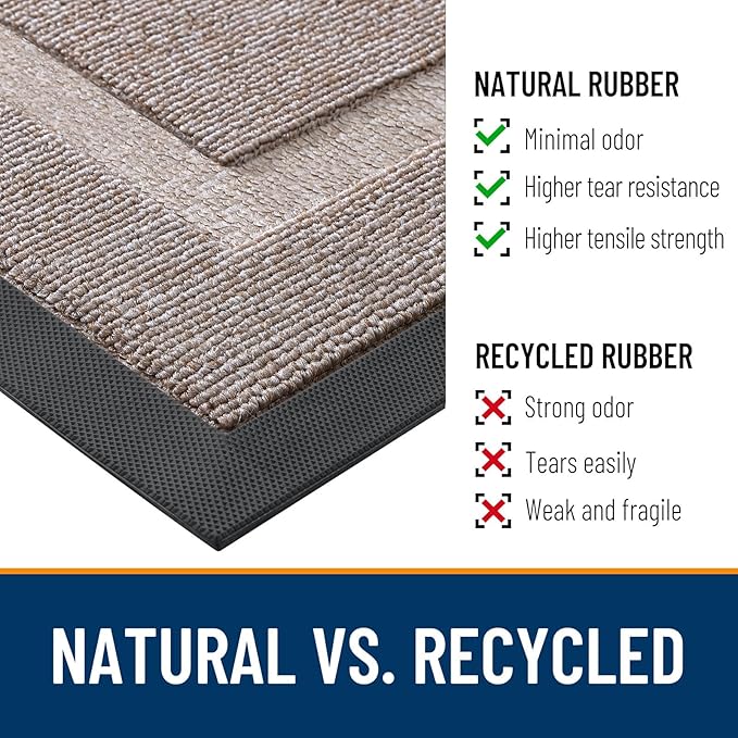 OLANLY Front Door Mat Indoor Outdoor Entrance, Waterproof All-Season, All-Weather Doormat, Sturdy Natural Rubber, Low Profile, Easy Clean Patio Porch Entryway Mat, 47x23, Camel