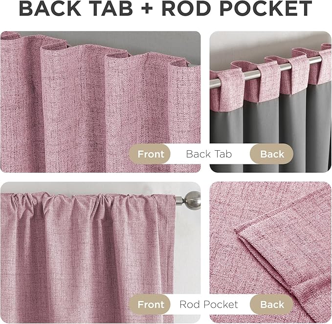 Joydeco Linen Blackout Curtains for Bedroom - 100% Light Blocking 1 Panels, Pink Drapes 100" W x 120" L, Thermal Insulated Room Darkening Curtains for Living Room, Rod Pocket & Back Tabs