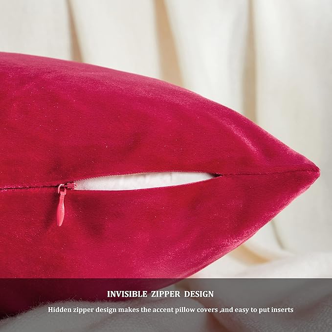 GIGIZAZA Red Velvet Decorative Throw Pillow Covers 18x18 for Sofa Bed 2 Pack Soft Cushion Covers