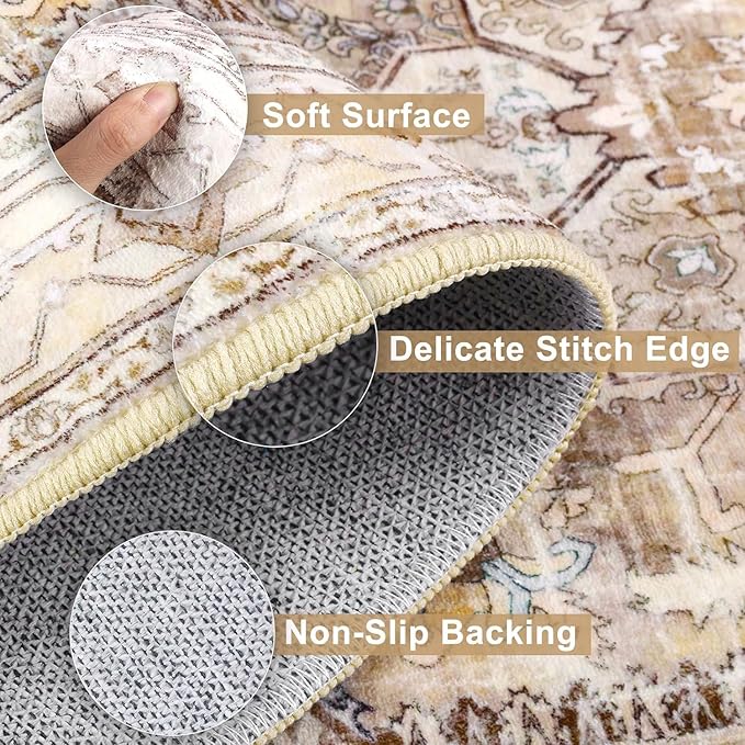 Yamaziot Washable Runner Rug, 2x12 Non-Slip Boho Vintage Hallway Rug Runner with Rubber Backing, Stain Resistant Low Pile Distressed Carpet Runner for Bedroom, Kitchen, Laundry, Entrance