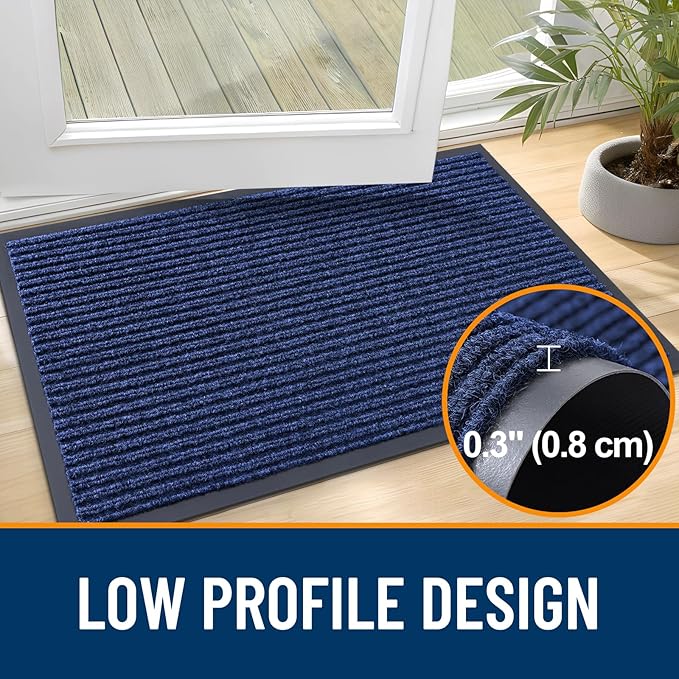 OLANLY Front Door Mat Indoor Outdoor Entrance, Waterproof Heavy Duty Doormat, Fade Resistant, Low Profile, Easy Clean Patio Porch Welcome Floor Mats for Entry, 59x40, Blue