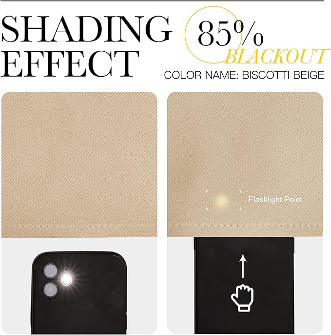 NICETOWN Bedroom Sunlight Block Curtains - Triple Weave Microfiber Grommet Top Thermal Insulated Solid Light Blinds Panels/Drapes for Kid's Room (Biscotti Beige, 1 Pair, 52 inches by 95 Inch)