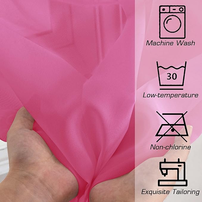 OWENIE Hot Pink Sheer Curtains for Bedroom Living Room 54 Inch Length 2 Panels Set, Soft Solid Light Filtering Sheer Short Curtains for Small Window, 2 Pcs Total 84 Width 54 Long, Hot Pink