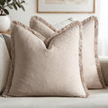 MIULEE Decorative Throw Pillow Covers Neutral Linen Fringe Throw Pillows Set of 2 Natural Linen Boho Farmhouse Cushion Covers with Tassels for Couch Sofa Bed Spring Home Decor 24x24 Inch