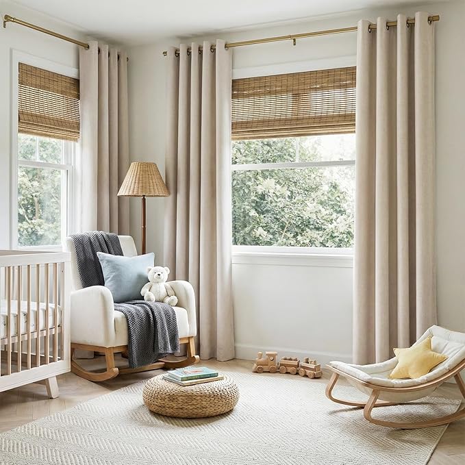 100% Blackout Shield Linen Blackout Curtains for Bedroom, Oatmeal Grommet Curtains for Living Room, Thermal Insulated Room Darkening Drapes for Nursery, Boho Home Decor, 50" W x 63" L, 2 Panels