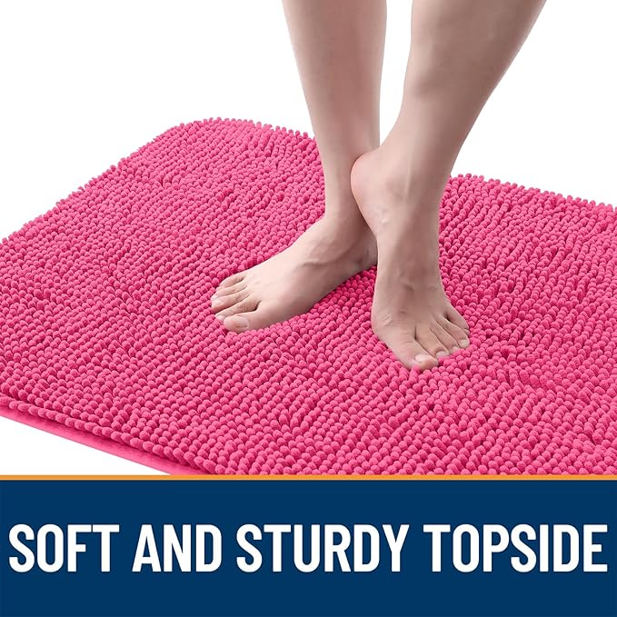 OLANLY Dog Door Mat for Muddy Paws 70x46, Absorbs Moisture and Dirt, Absorbent Non-Slip Washable Doormat, Quick Dry Chenille Mud Mat for Dogs, Entry Indoor Entryway Carpet for Inside Floor, Hot Pink