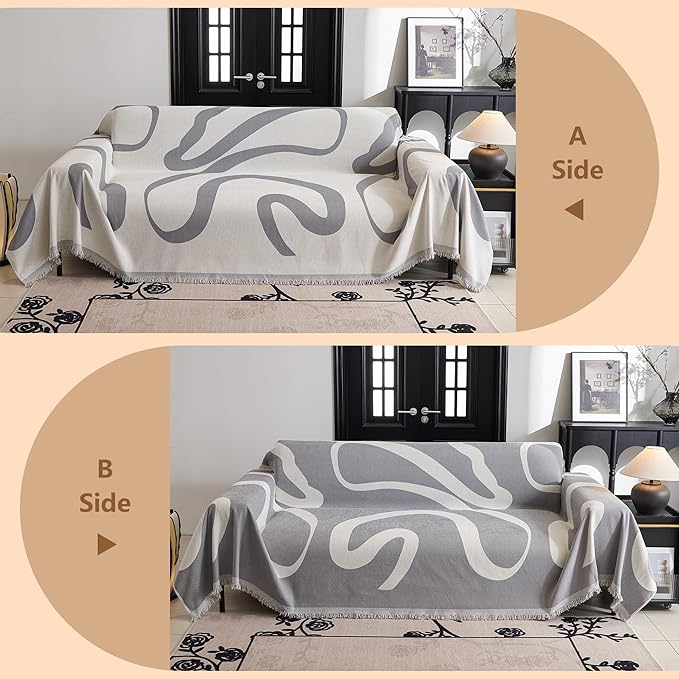 MYSKY HOME Couch Cover for 3 Cushion Sofa, Super Soft Boho Couch Covers for Dogs Washable, Jacquard Sofa Slipcover Furniture Protector for Living Room, 91" x 150", Grey Curve