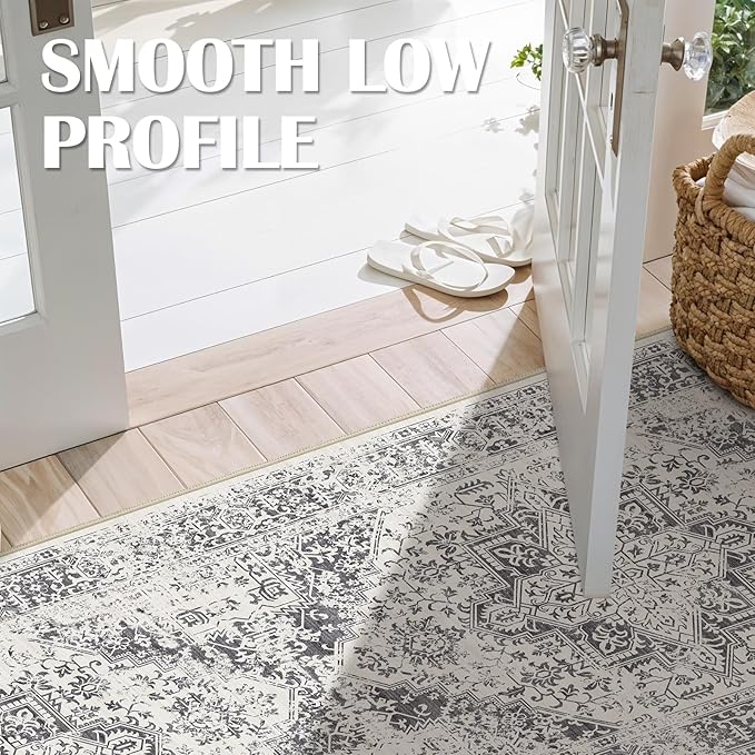 3x12 Washable Hallway Runner Rug - Non Slip Kitchen Runner Rugs with Rubber Backing Vintage Low-Pile Carpet Runners for Entryway Dining Room Laundry Room Home Decor (Distessed Grey)