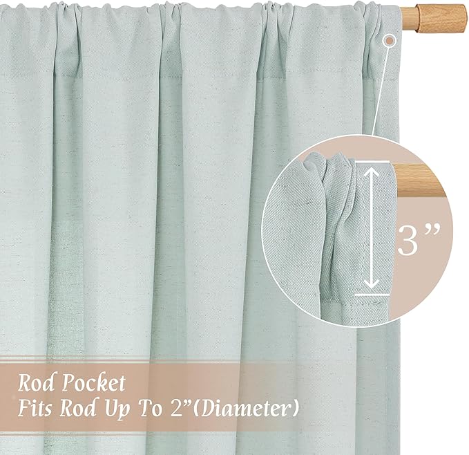 LAMIT 48 Inch Short Window Linen Curtains, Soft Faux Linen Light Filtering Panels Rod Pocket Neutral Drapes for Cafe/Bathroom/Loft Room, Light Blue, 2 Panels, 42 x 48 Inch