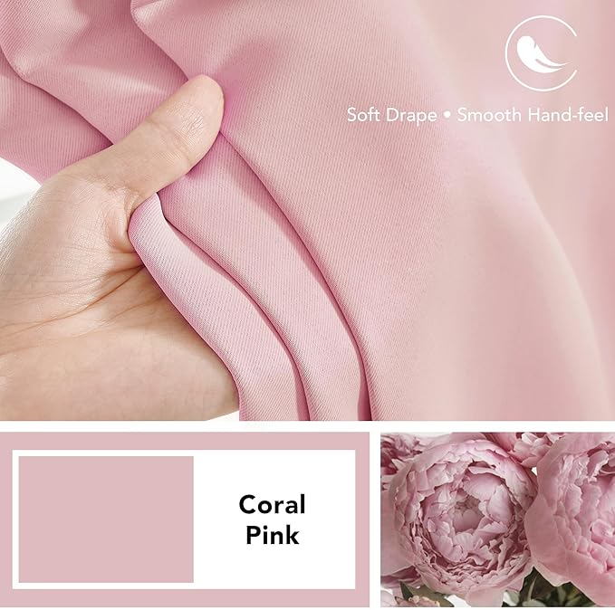 Deconovo Blackout Curtains, Thermal Insulated, W52 x L108 2 Panels, Back Tab, Machine Washable, Room-Darkening Drapes for Bedroom/Living Room Coral Pink