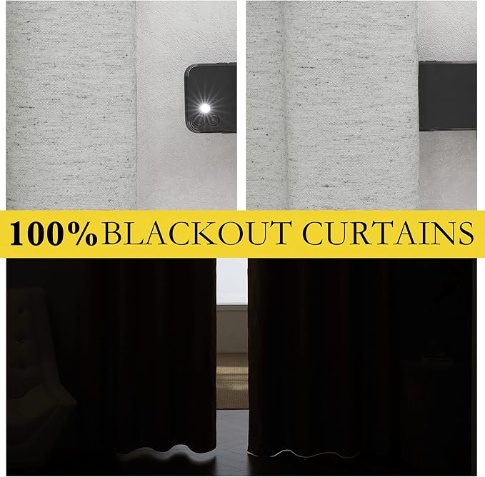NICETOWN Grey Long Linen Full Shade Panels, 62" Wide x 108" Long, Pair of Thermal Insulated & Energy Efficiency Blackout Curtains for Living Room Windows, Lined Silky Performance Window Dressing