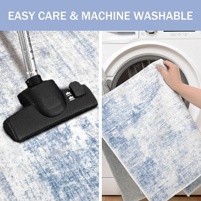 IOHOUZE Small Abstract Area Rug 2x3 Ft Entryway Rugs Washable Door Mat Indoor Entrance, Rubber Backed Throw Rugs, Printed Non Slip Floor Carpet for Foyer Front Door Sink, Light Blue Grey