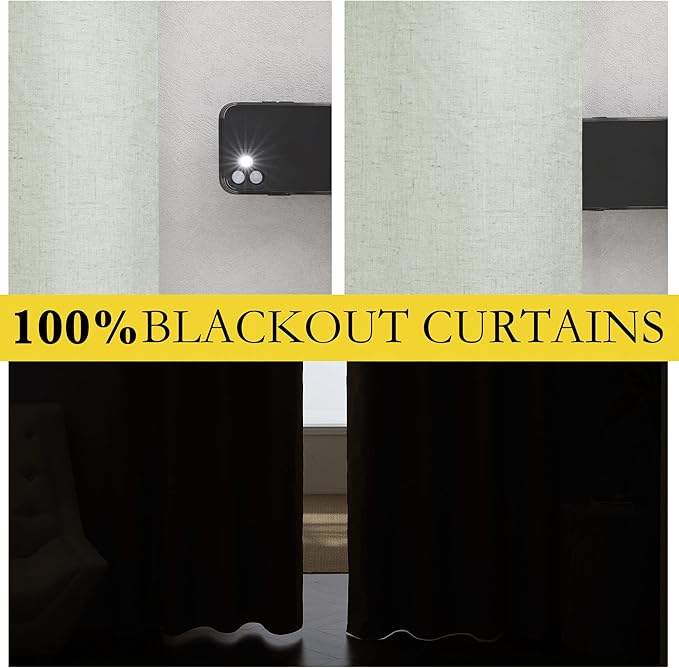NICETOWN Sage Green High-End Thermal Flax Linen Curtains, 52" Wide Per Panel, Set of 2, Full Blackout Privacy Drapes 72 Inches Long for Dining Room, Soundproof Window Treatment Panels for Hall Room