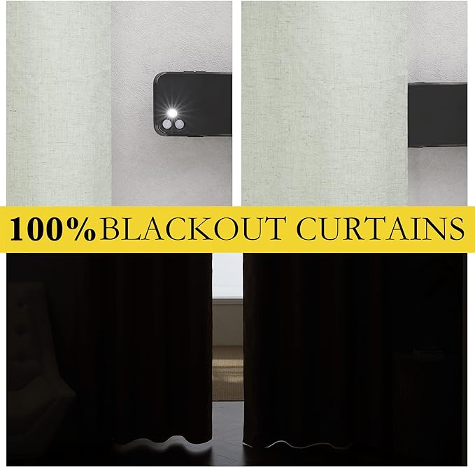 NICETOWN Sage Green Short Kitchen Linen Blackout Curtains 45 inches Length, 52" Wide, Pair of Thermal Insulated & Energy Efficiency Cold Reducing Drapes for Windows, Lined Linen Flax Window Dressing