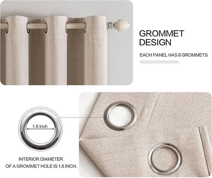 MIULEE 100% Blackout Linen Textured Curtains for Bedroom 105 Inches Extra Long Thermal Insulated Natural Beige Grommet Room Darkening Curtains & Drapes Luxury for Living Room Nursery (2 Panels)