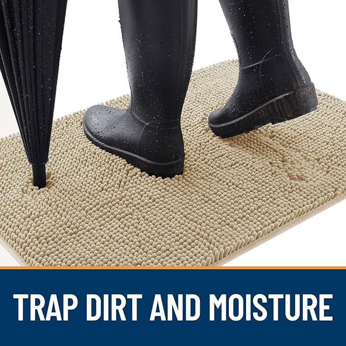 OLANLY Dog Door Mat for Muddy Paws 48x30, Absorbs Moisture and Dirt, Absorbent Non-Slip Washable Doormat, Quick Dry Chenille Mud Mat for Dogs, Entry Indoor Entryway Carpet for Inside Floor, Beige