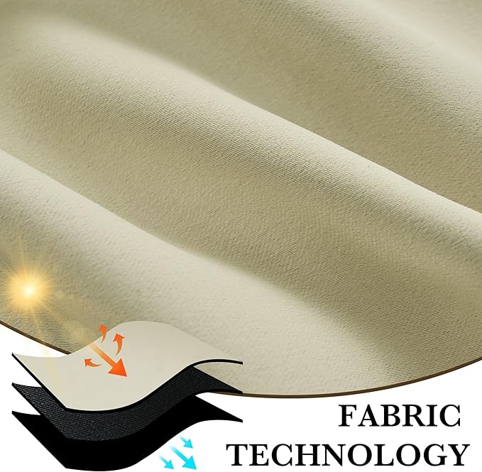 RYB HOME Bedroom Blackout Curtains 72 inches Long, 100% Blackout Thermal Insulated Noise Reducing Curtains for Living Room Nursury, 34 inches Wide by 72 inches Long, Beige
