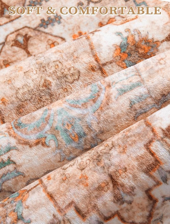 SERISSA Boho Washable Runner Rug, 2x6 Rug Non-Slip Vintage Peach Cream Hallway Kitchen Runner Rug Ultra Soft Print Distressed Floor Carpet for Bedroom Bathroom Laundry Living Room