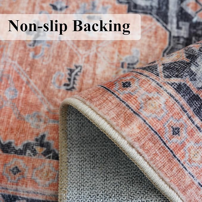 Hallway Washable Runner Rug - 2'6x12 Kitchen Rugs Entryway Rug Runner Vintage Soft Floor Mat Non Slip Indoor Farmhouse Carpet for Bathroom Living Room Bedroom (2'6''x12', Orange)