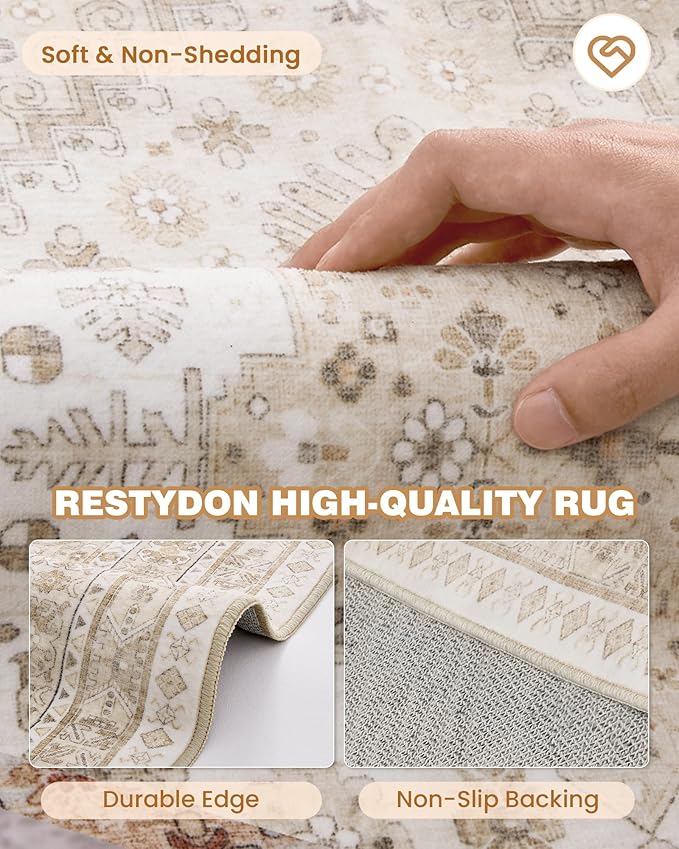 Washable Runner Rug 2.5x14, Non-Slip Long Kitchen Mats for Floor, Vintage Rug for Entryway, Soft Hallway Runner for Dining Room, Bedroom, Living Room(Cream/Beige,2.5'x14')