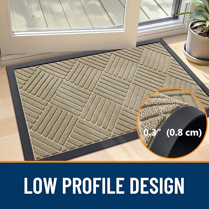 OLANLY Front Door Mat Outside Entrance 71x47, Absorbent, Heavy Duty Sturdy Natural Rubber Doormat Indoor Outdoor, Stain and Fade Resistant, Non-Slip Low Profile Floor Mat for Entryway, Beige Diamond