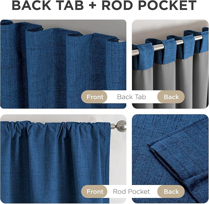 Joydeco Blackout Curtains for Bedroom - 100% Light Blocking 2 Panels Navy Blue Drapes 37" W x 108" L, Thermal Insulated Room Darkening Curtains, Linen Textured for Living Room, Rod Pocket & Back Tabs
