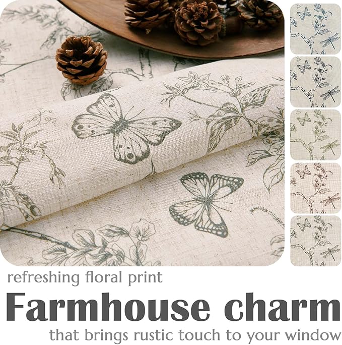jinchan Floral Curtains Lined Linen Blend Curtain for Living Room 96 Inch Length Grey Flower Farmhouse Curtains French Country Gray Patterned Curtain Drapes Back Tab Rod Pocket 2 Panels