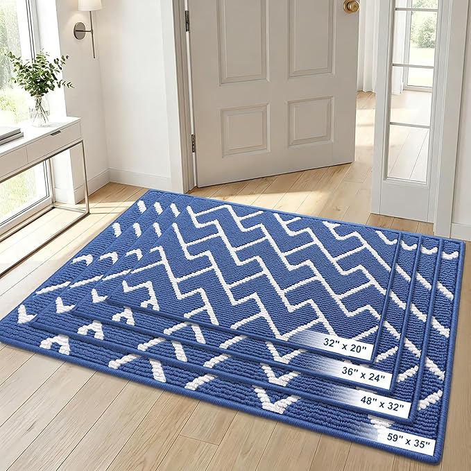 OLANLY Front Door Mat, Non-Slip Rubber Backing, Dirt Resistant and Absorbent, Washable, Easy to Clean Low-Profile Indoor Doormat for Back Door, Entryway, Inside Entrance, 36x24, Navy