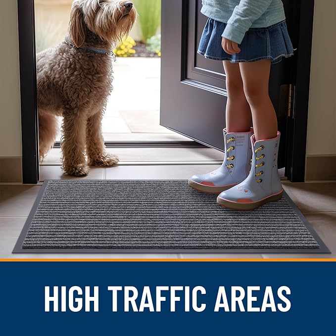 OLANLY Front Door Mat Indoor Outdoor Entrance, 2-Pack 35 x 23 Inch, Waterproof Heavy Duty Doormat, Fade Resistant, Low Profile, Easy Clean Patio Porch Welcome Floor Mats for Entry, Grey