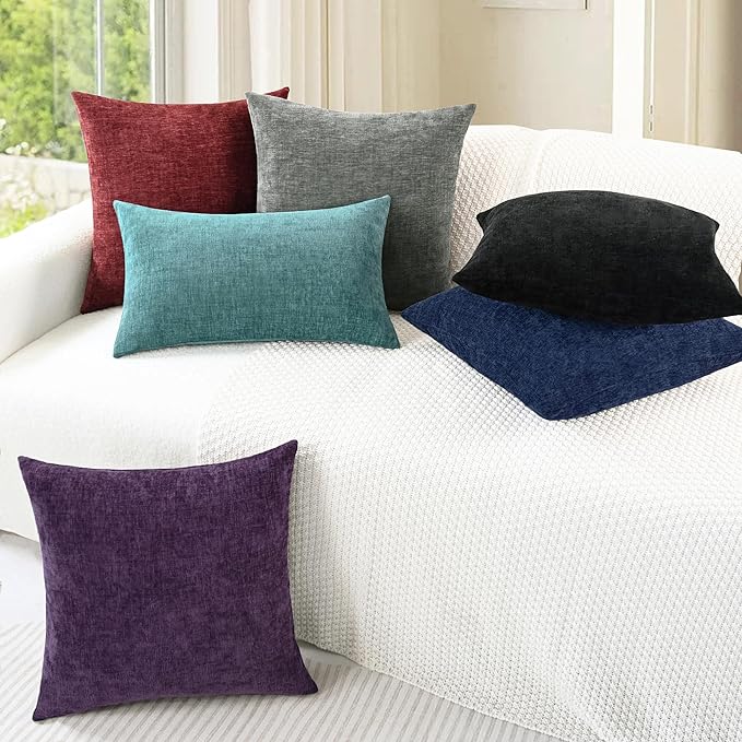CaliTime Christmas Throw Pillow Covers Decorative 16 X 16 Inches Pack of 2 Cozy Chenille Cushion Cases for Couch Sofa Bed Living Room Home Burgundy