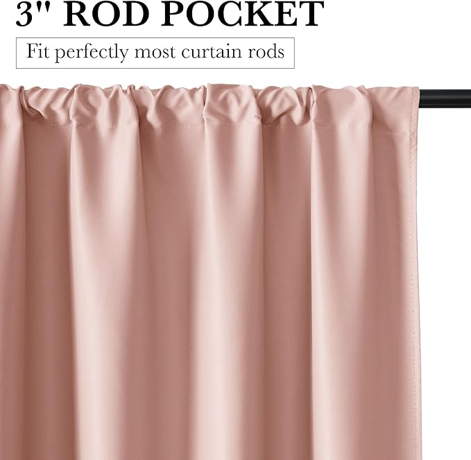 RYB HOME Bedroom Blackout Curtains 80 inches Long, 100% Blackout Thermal Insulated Noise Reducing Curtains for Living Room Nursury, 34 inches Wide by 80 inches Long, Peach Pink