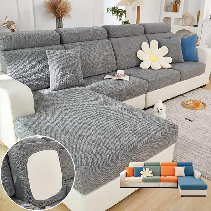Soothing Home Sofa Covers, Sofa Hero Covers, Wear-Resistant Universal Couch Covers Washable Stretch Sectional Couch Cushion Covers (Grey,Chaise Cover)