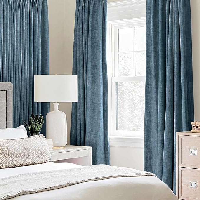 MIULEE Linen Blackout Curtains and Drapes 100% Room Darken Thermal Insulated Grommet Window Panels with Coating 2 PCs W 42 x L 63 inches Dusty Blue