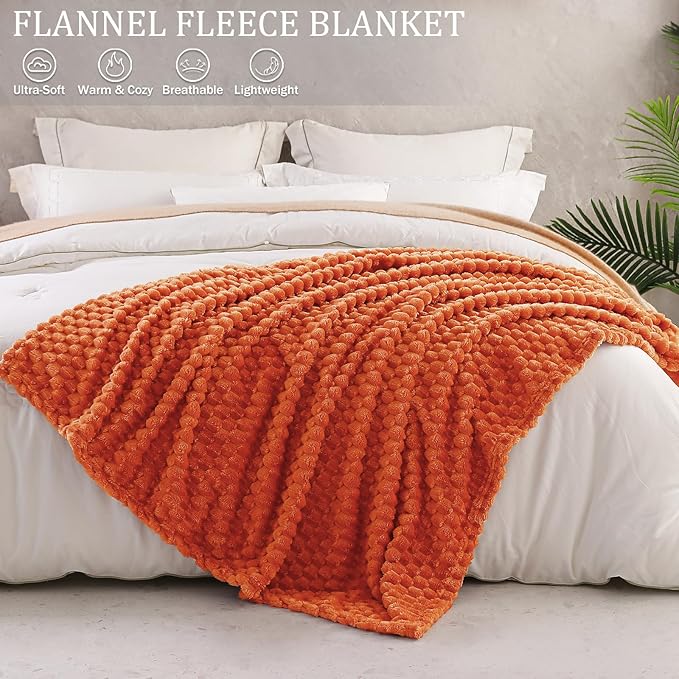 Exclusivo Mezcla Fleece Twin Blanket for Bed, Extra Large Fuzzy Burnt Orange Bed Blankets, Soft Cozy Plush Sofa Throws for All Seasons, 90x66 Inches