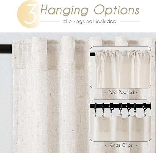 2 Panels Set Cream Linen Curtains 132 inches Long For Living Room Neutral Farmhouse Light Filtering Semi Sheer Linen Drapes 132 inch Ceiling To Floor For Large Window Villa Hallway Ivory FT 60x132