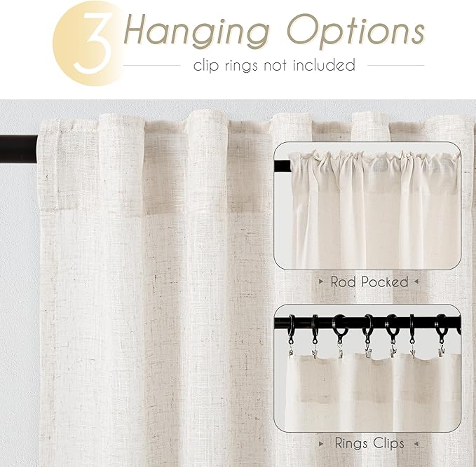 Cream Natural Linen Curtains 84 inch Length 2 Panels Set Neutral Rustic Farmhouse Living Room Drapes Back Tab Pleated Look Light Filtering Semi Sheer Curtains 84 inches Long Ivory Colored 42x84