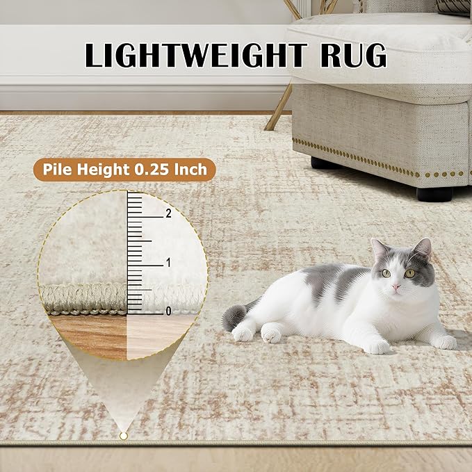 8x10 Area Rugs for Living Room Washable Rug: Anti-Skid Abstract Modern Living Room Rug Soft Thin Carpets Indoor Floor Non-Shedding Carpet for Bedroom Dining Farmhouse Nursery Home Office Beige White