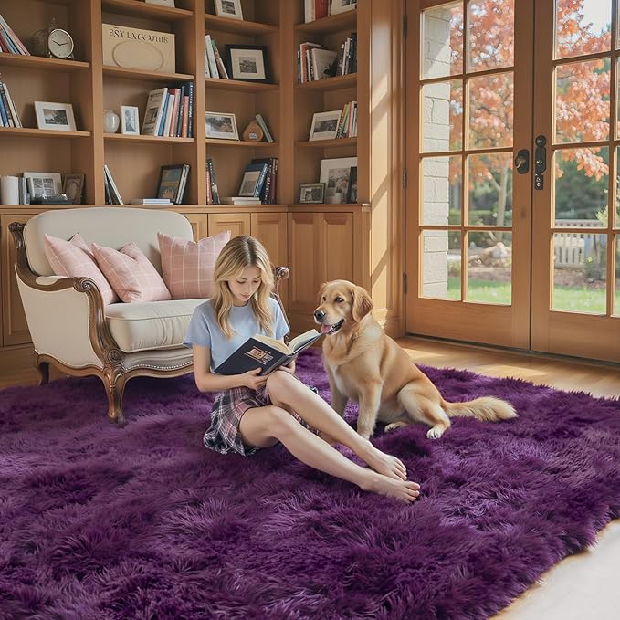 3x5 Rug, Bedside Preppy Dorm Area Rug, College Essentials Small Carpets for Bedroom, Anti Slip Living Room Rugs Home Decor (Grape Purple, 3 x 5)