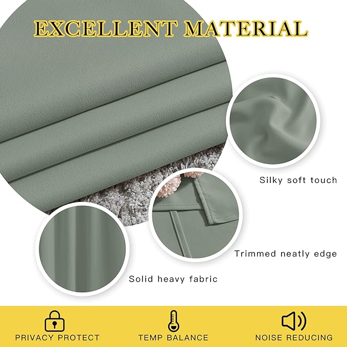 NICETOWN Room Darkening Curtains and Drapes for Window 95" L - Triple Weave Energy Saving Thermal Insulated Solid Grommet Blackout Panels for Patio (80" Wide per Panel, 2 Panels, Sage Green)