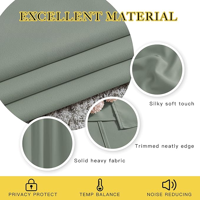 NICETOWN Blackout Curtains 54 inch Length for Bedroom - Grommet Thermal Insulated Solid Window Curtains for Kids Room/Home Office, Sage Green, W52 x L54, Set of 2