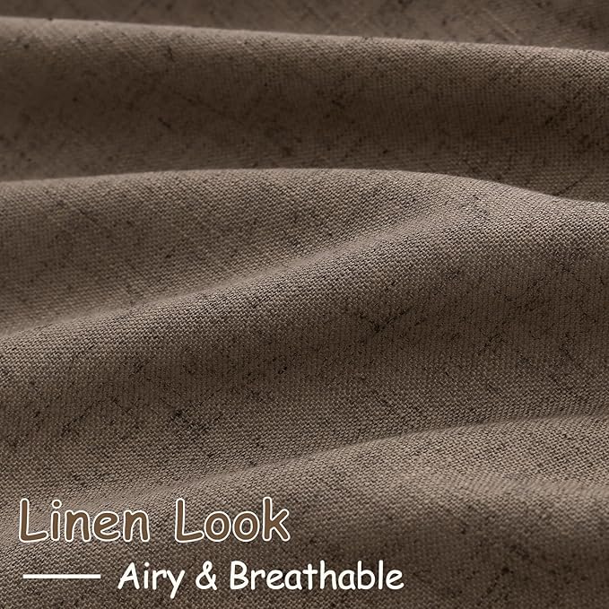 Nanspring Light Brown Semi Sheer Linen Curtains 72 Inch Length for Living Room Back Tab Rod Pocket Modern Farmhouse Coastal Decor Cotton Textured Gauze Curtains 72 Inches Long for Dining Room Office