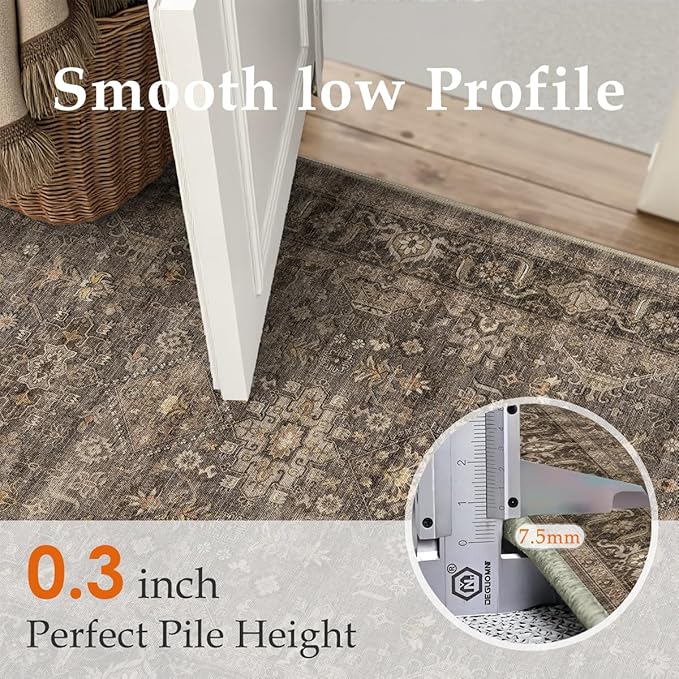 10x14 Washable Area Rug for Living Room Bedroom Vintage Brown Non Slip Carpet Traditional Retro Soft Low Pile Large Throw Rug for Dining Room Kitchen Office Indoor
