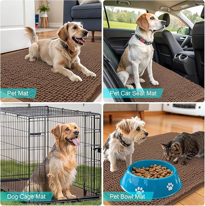 OLANLY Dog Door Mat for Muddy Paws 50x30, Absorbs Moisture and Dirt, Absorbent Non-Slip Washable Doormat, Quick Dry Chenille Mud Mat for Dogs, Entry Indoor Entryway Carpet for Inside Floor, Mocha